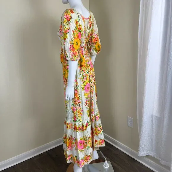 Vintage Miss Elaine Women Size S Floral Ruffle Maxi Dress 70s Retro Boho Peasant - Picture 11 of 17